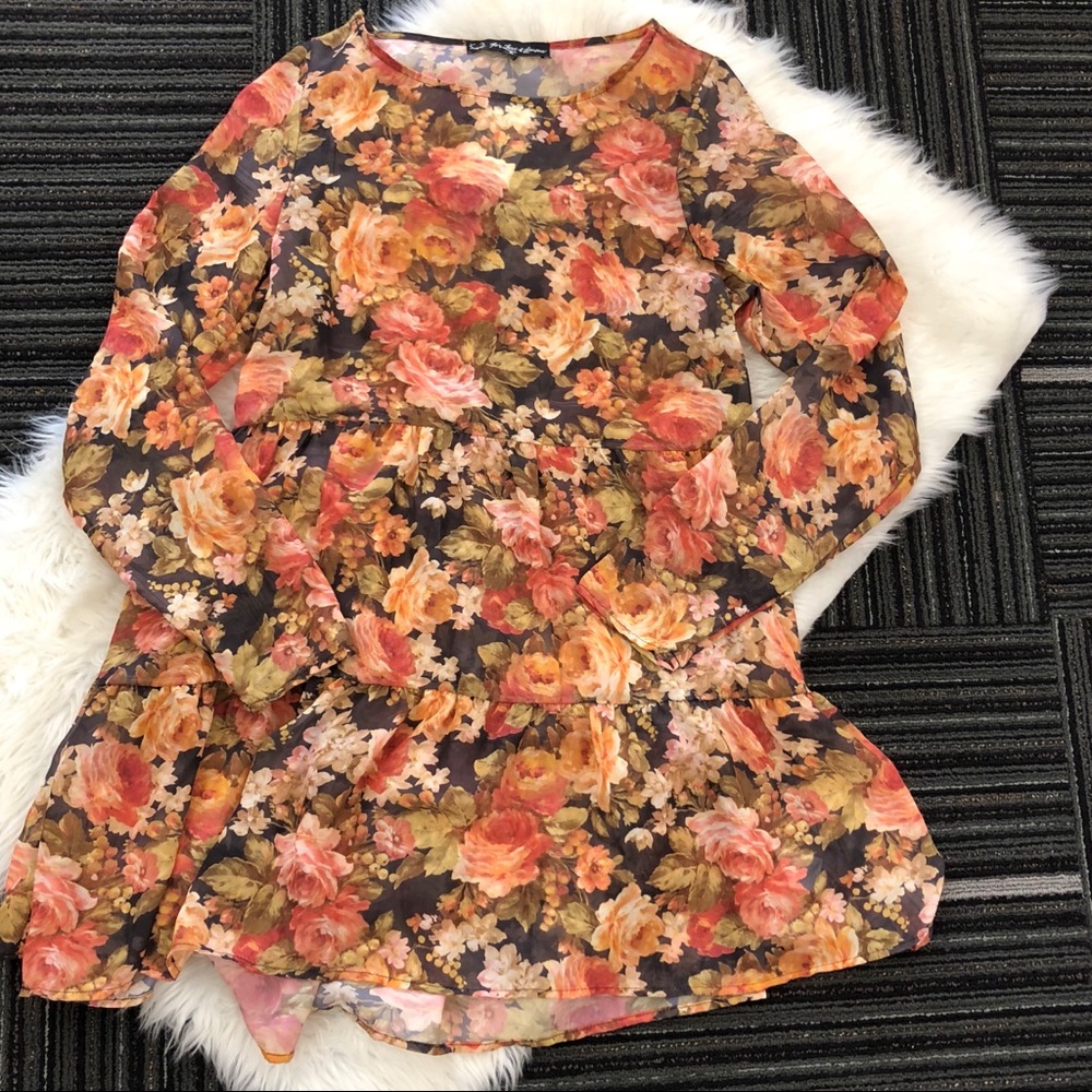 NWT FL&L Size S Floral sheer tiered dress